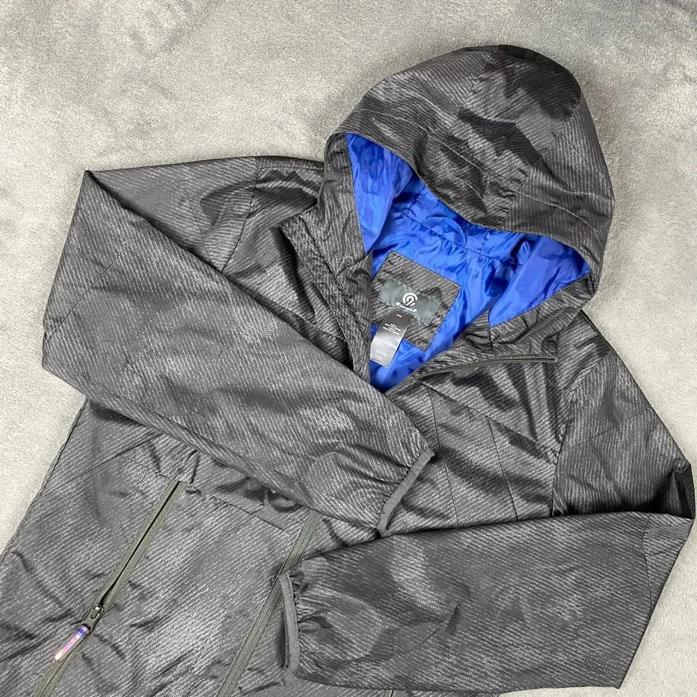 Champion Kids L (12-14) Windbreaker Jacket Black Patterned Hooded Full Zip